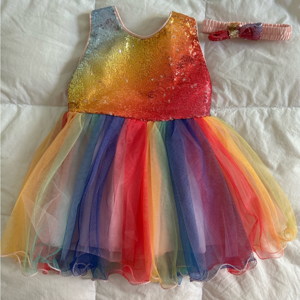 Rainbow Sequin Dress‎ with matching headband